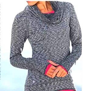ATHLETA Fleece Pullover Long Sleeve Funnel Neck Soace Dye Black Grey Women's S